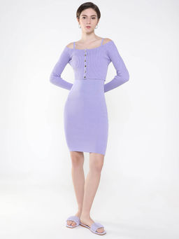 SHOWOFF - Womens Solid Purple Bodycon Dress with Cardigan (Set of 2)