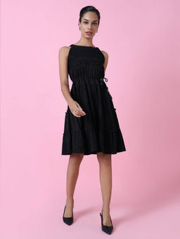 SHOWOFF - Womens Black Solid Fit and Flare Dress