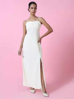 SHOWOFF - Womens Off White Solid Maxi Dress
