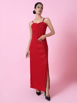 SHOWOFF - Womens Red Solid Maxi Dress