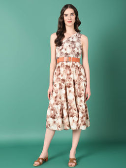 SHOWOFF - Womens Brown Dyed Fit and Flare Dress