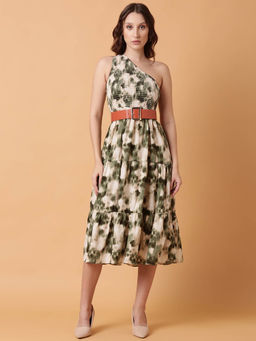 SHOWOFF - Womens Green Dyed Fit and Flare Dress