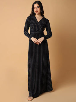 SHOWOFF - Womens Striped Navy Blue Maxi Empire Dress