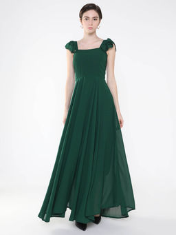 SHOWOFF - Womens Solid Green Maxi Fit and Flare Dress