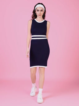 SHOWOFF - Womens Navy Blue Striped Bodycon Dress