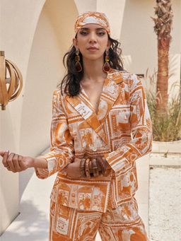 House of Fett - Mustard Rajwada Printed Blazer