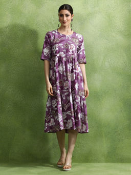 Jaipur Kurti - Floral Printed Tiered Ethnic Midi Dress