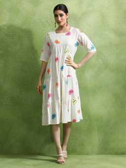 Jaipur Kurti - Animal Printed Tiered Ethnic Knee Length Dress