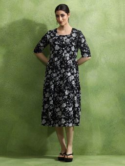Jaipur Kurti - Floral Printed Tiered Ethnic Knee Length Dress