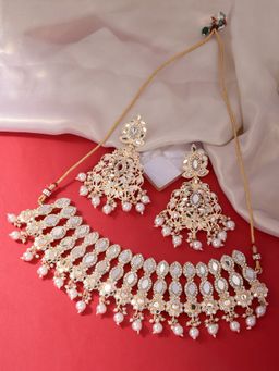 Fida - Wedding Women Gold-Plated & Toned Off White Artificial Stones and Beads Jewellery Set