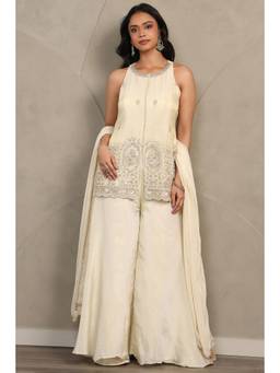 Soch - Off White Embroidered Beads-Stones Work Kurti with Palazzo and Dupatta