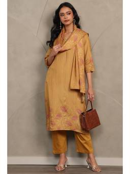 Soch - Mustard Floral Printed Kurta with Pant and Dupatta