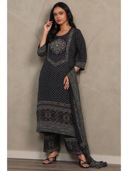 Soch - Black Printed Bandhani Kurta with Pant and Dupatta