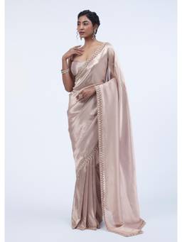 KALKI FASHION - Rose Gold Satin Stone Embellished Border Saree