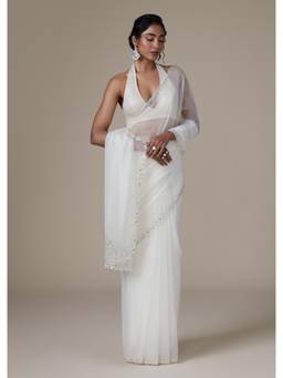 KALKI FASHION - White Organza Sequined Cutdana Work Saree