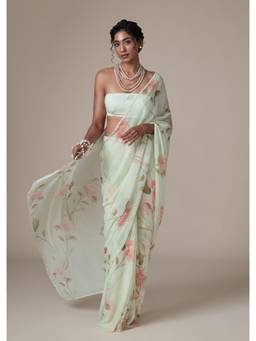 KALKI FASHION - Green Georgette Floral Sequined Saree