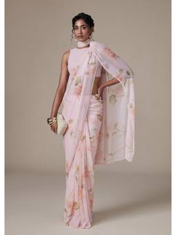 KALKI FASHION - Pink Georgette Floral Sequined Saree