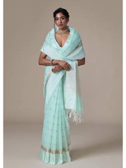 KALKI FASHION - Aqua Chanderi All Over Zari Woven Motifs Saree