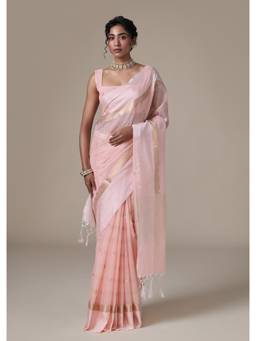 KALKI FASHION - Peach Chanderi All Over Zari Woven Motifs Saree