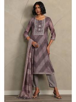 Soch - Grey Printed Mirror Work Kurta with Pant and Dupatta