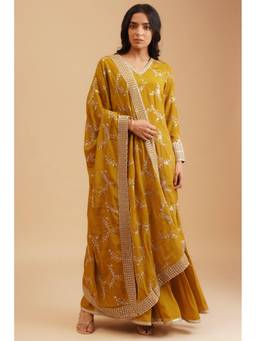 Wishful - Mustard Embroidered Sequined Kurta with Sharara and Dupatta