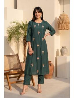 W - Green Embroidered Zari Kurta