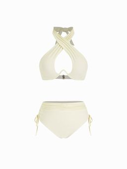 Cider - Solid Criss Cross Halter Underwire Bikini Set