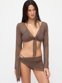 Cider - Halter Neckline Triangle Bikinis Bikini With Mesh Cover Up Jacket, sarong