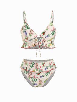 Cider - V-neck Strawberry Graphic Bracelet Cheeky Bikini Swimsuit