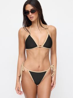 Cider - V-neck Contrasting Binding O-ring Halter Tie Side Bikini Set