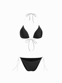 Cider - V-neck Contrasting Binding Halter Tie Side Bikini Set