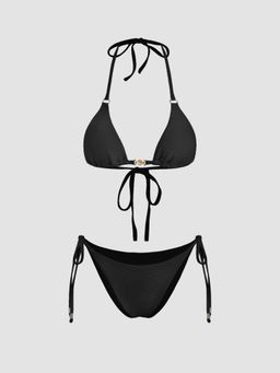 Cider - Texture Halter Neckline Tie Side Bikini Set