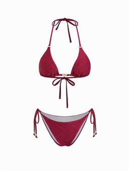 Cider - Texture Halter Neckline Tie Side Bikini Set