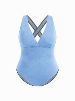 Cider - Shaping V-neck Floral Texture Criss Cross One Piece Swimsuit Curve & Plus