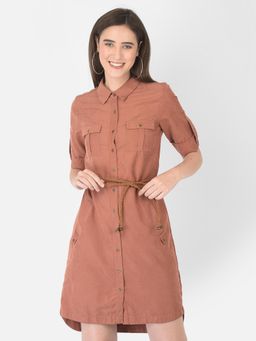 Latin Quarters - Brown Half Sleeve Solid Dress