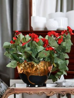 At Home by Nilkamal - Gingko Decorative Bowl Vase -Black & Gold