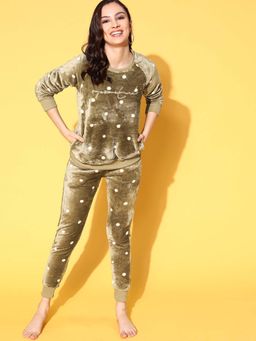 Sweet Dreams - Women Olive Polka Dot Sweatshirt with Joggers