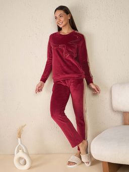 Sweet Dreams - Women Red Embellished and Colorblock Tracksuit