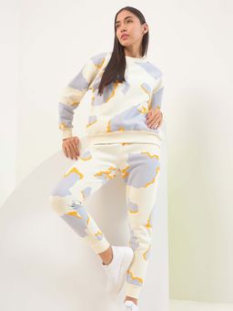 Sweet Dreams - Women Cream Printed Sweatshirt with Joggers