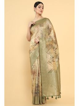 Soch - Women Green Chanderi Woven Saree with Unstitched Blouse