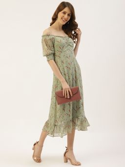 Twenty Dresses by Nykaa Fashion - Green Right On Ruche Floral Dress