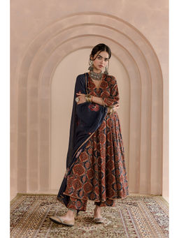 Gulabo Jaipur - Shaila Anarkali-Pant with Dupatta-Navy Blue (Set of 3)