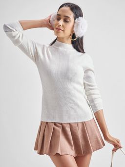 TOKYO TALKIES - Women White Textured Pullover Sweater