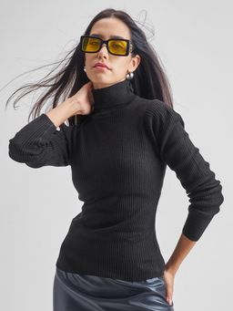TOKYO TALKIES - Women Black Cable Knit Acrylic Pullover Sweater
