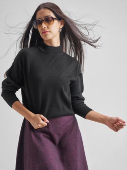 TOKYO TALKIES - Women Black High Neck Acrylic Pullover