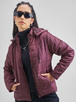 TOKYO TALKIES - Women Burgundy Solid Padded Jacket
