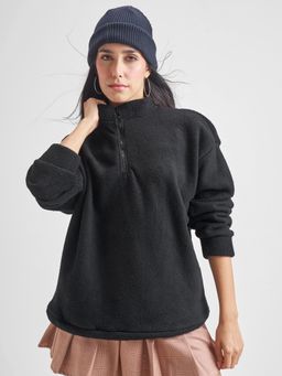 TOKYO TALKIES - Womens Black High Neck Oversized Pullover Sweatshirt