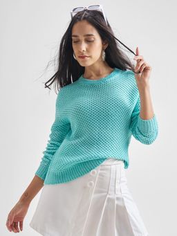 TOKYO TALKIES - Aqua Acrylic Round Neck Pullover