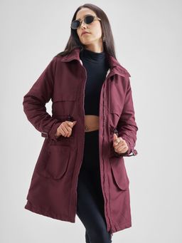 TOKYO TALKIES - Women Maroon Hooded Parka Jacket With Utility Pockets