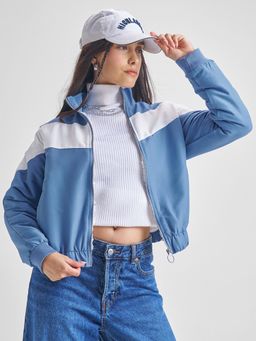 TOKYO TALKIES - Women Blue Colorblock Sporty Bomber Jacket